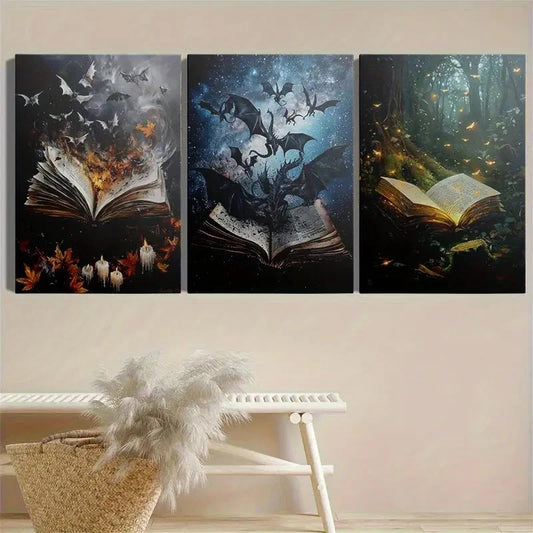 3pcs Mythical Books Oil Painting Metal Print Ready to Hang Art