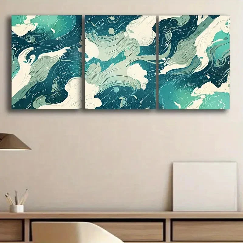 3pcs Ocean Wave Inspired Swirling Lines Metal Print Ready to Hang Art