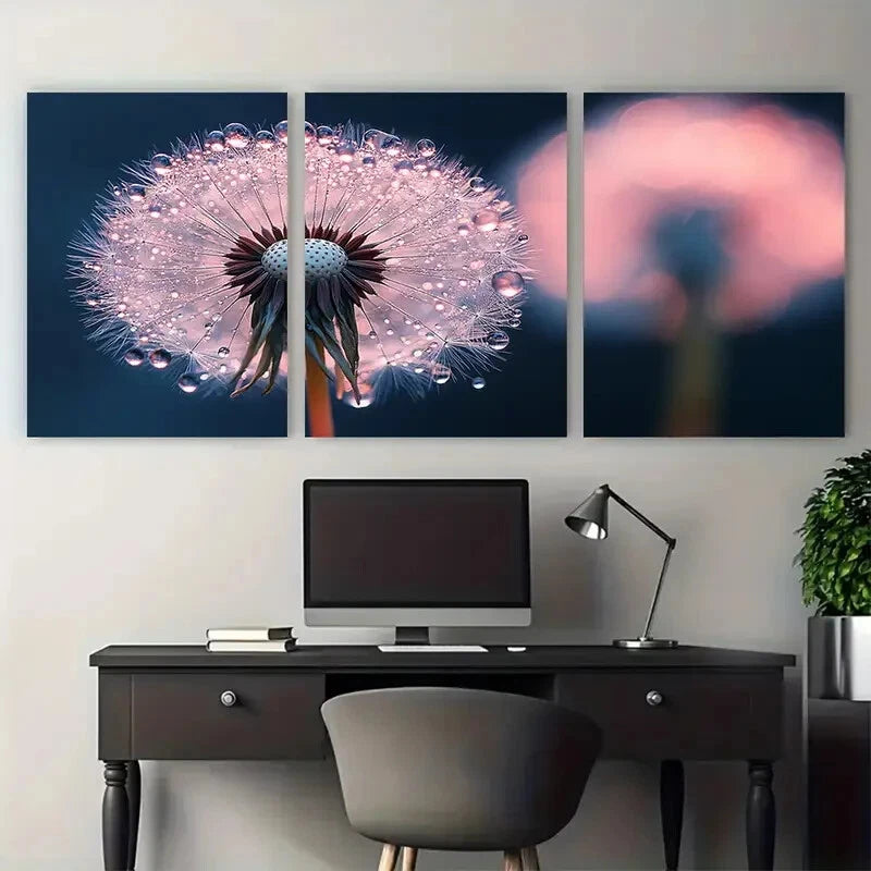 3pcs Delicate Dandelion Dew Macro Nature Design Metal Print Ready to Hang Art