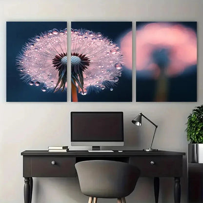 3pcs Delicate Dandelion Dew Macro Nature Design Metal Print Ready to Hang Art