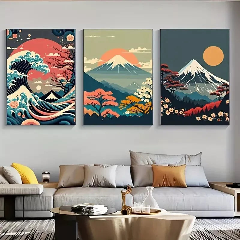 3pcs Japanese Nature Landscape  Wall Art Set Canvas Framed 50x70cm -  High Quality Print 100% Australian Made Wall Canvas Ready to Hang - Bella Home Decor