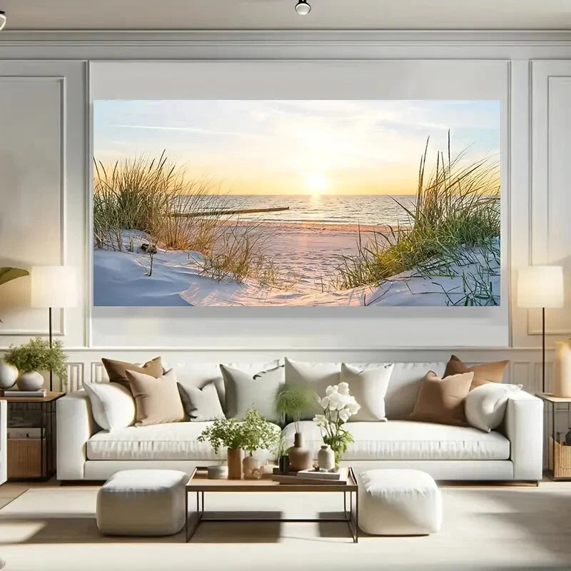 Coastal Beach Sunset Wall Art wall canvas office home room framed 120x60cm