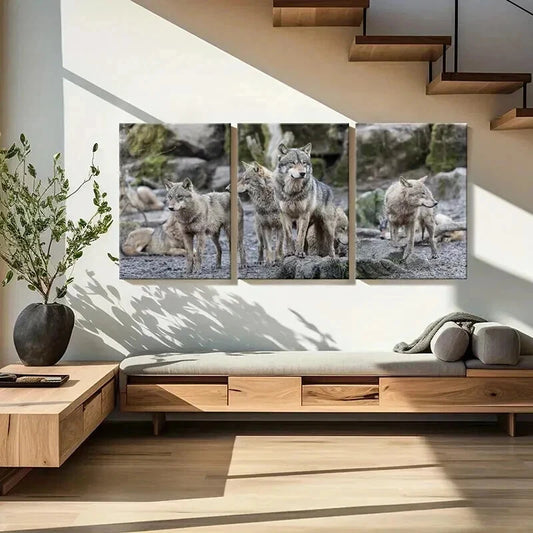 3pcs Pack of Gray Wolves Painting Wall Art Set Canvas Framed 40x60cm - High Quality Print 100% Australian Made Wall Canvas Ready to Hang