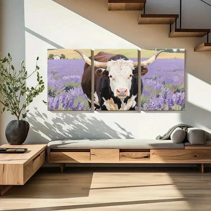 3pcs Cow Art Print Lavender Field Landscape Metal Print Ready to Hang Art