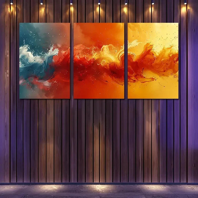 3pcs Colorful Fluid Vibrant Orange, Red Wall Art Set Canvas Framed 50x70cm - High Quality Print 100% Australian Made Wall Canvas Ready to Hang