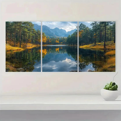 3pcs EArth Tones Lake Reflection Artwork Metal Print Ready to Hang Art
