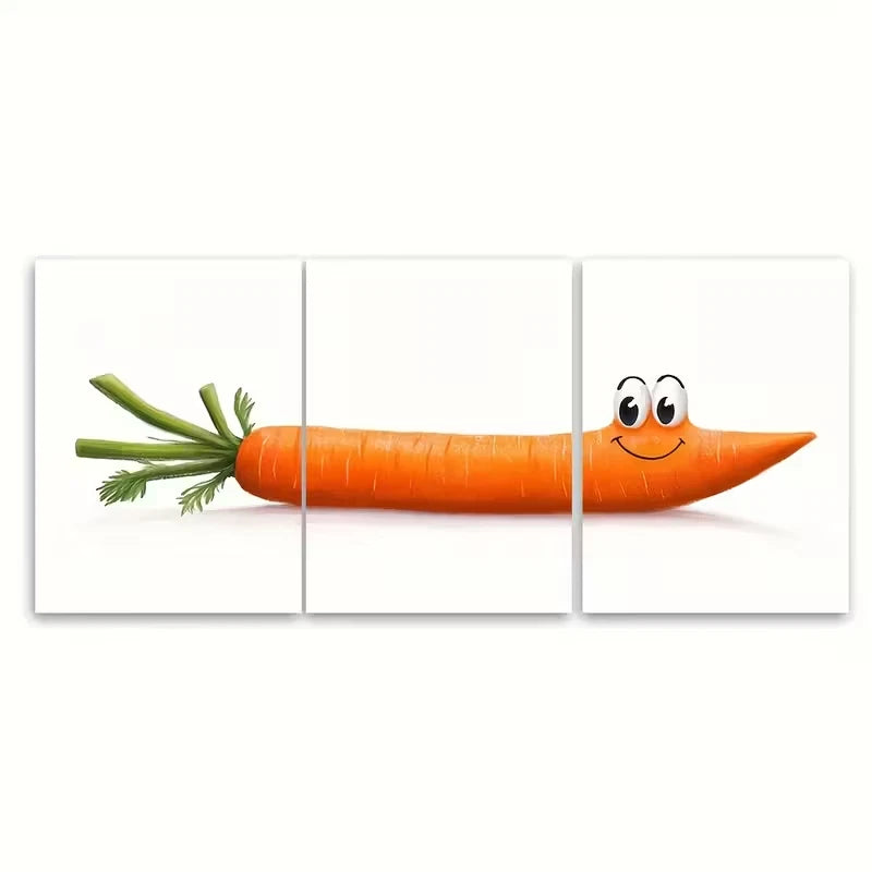 3pcs Smart Carrot Illustration, Funny Reading Metal Print Ready to Hang Art