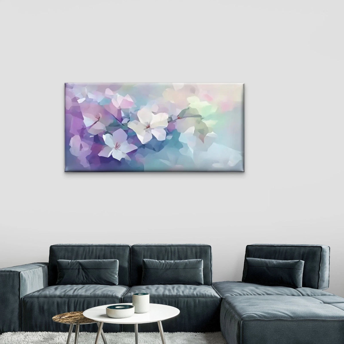 Abstract Floral Blue Pink Wall Art Canvas Office Home Room Framed 120x60cm