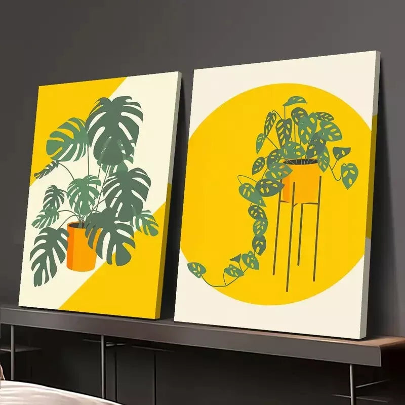 2pcs Painting, Minimalism, Bohemian Style, Vector Art Canvas Framed 50x75cm - High Quality Print 100% Australian Made Wall Canvas Ready to Hang