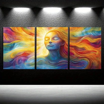 3pcs Vibrant Abstract Flowing Hair Woman Metal Print Ready to Hang Art