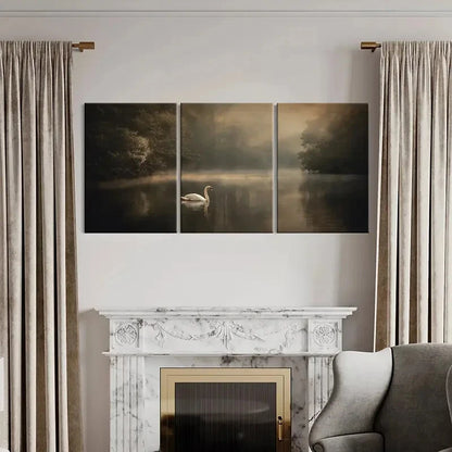 3pcs Mystical Lake Scene with White Swan Metal Print Ready to Hang Art
