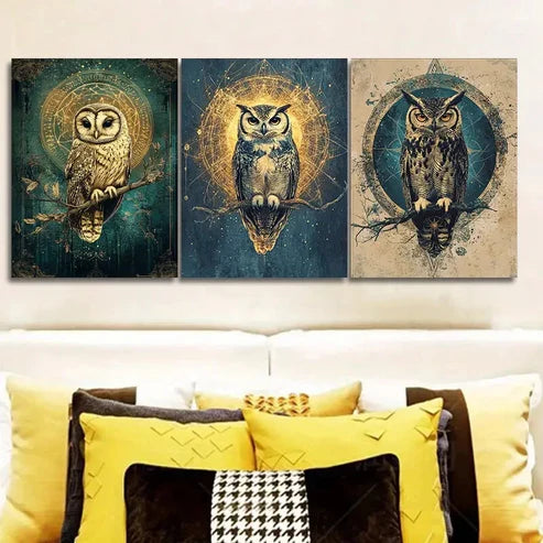 3pcs Classic Modern Owl Wall Art Set Canvas Unframed - High Quality Print 100% Australian Made Wall Canvas