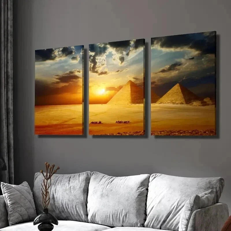 3pcs Cairo Egyptian Pyramids Desert Painting Wall Art Set Canvas Framed 40x60cm - High Quality Print 100% Australian Made Wall Canvas Ready to Hang