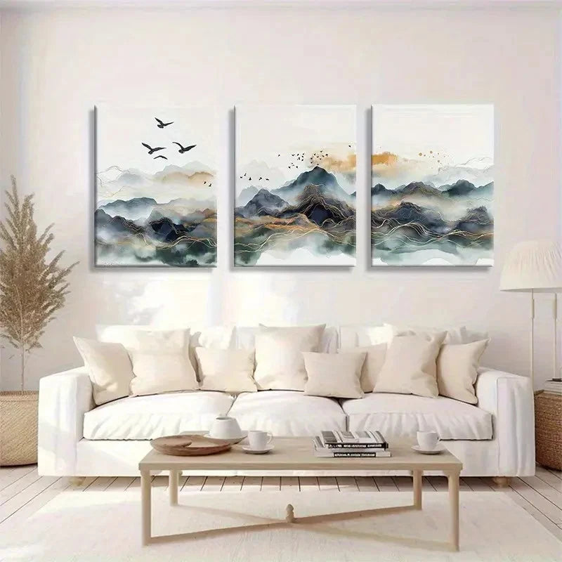 3pcs Elegant Abstract Mountain Landscape Metal Print Ready to Hang Art