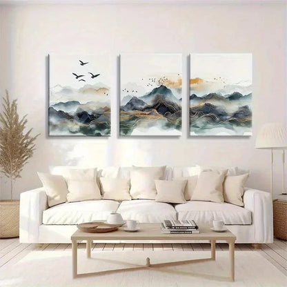 3pcs Elegant Abstract Mountain Landscape Metal Print Ready to Hang Art
