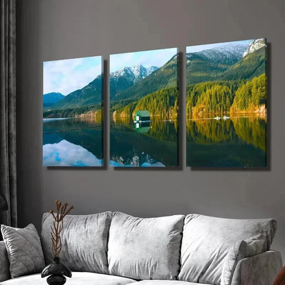 3pcs Lake Reflecting Natural Mountain Scenery Wall Art Set Canvas Framed 40x60cm - High Quality Print 100% Australian Made Wall Canvas Ready to Hang
