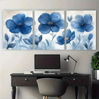 3pcs Elegant Blue Botanical Illustration Metal Print Ready to Hang Art