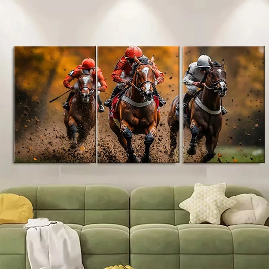3pcs Horse Racing Jockeys Metal Print Ready to Hang Art
