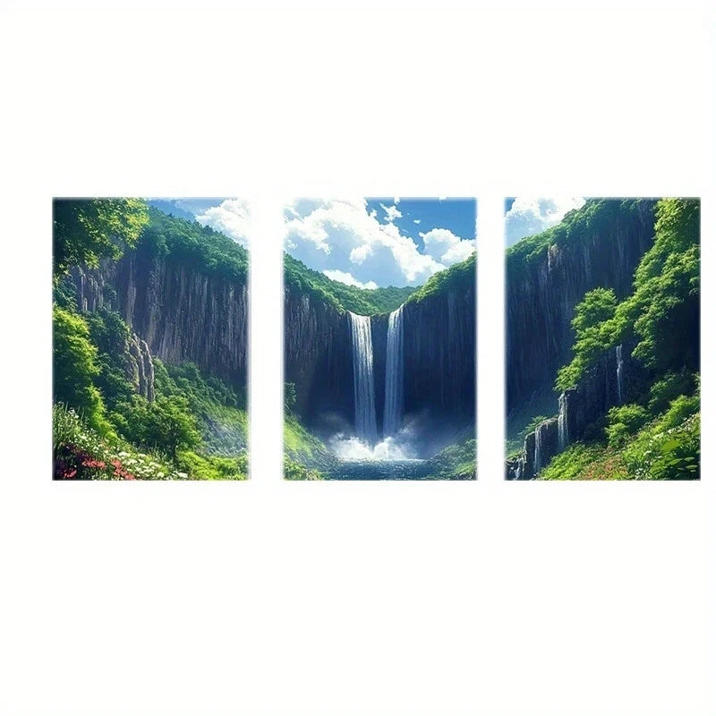 3pcs Abstract Nature Waterfall & Greenery Metal Print Ready to Hang Art