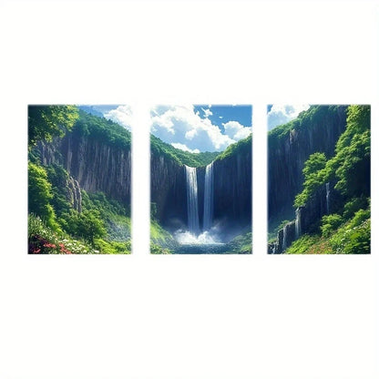 3pcs Abstract Nature Waterfall & Greenery Metal Print Ready to Hang Art