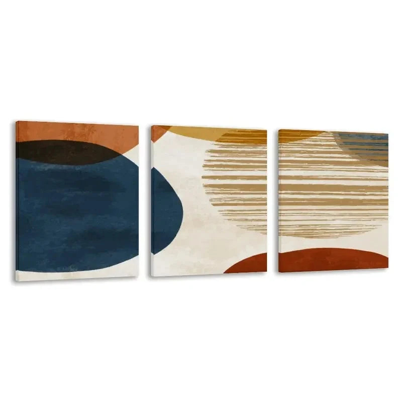 3pcs Abstract Blue And Orange Geometric Shapes Wall Art Set Canvas Framed 60x90cm - High Quality Print 100% Australian Made Wall Canvas Ready to Hang