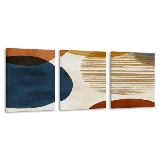 3pcs Abstract Blue And Orange Geometric Shapes Wall Art Set Canvas Framed 60x90cm - High Quality Print 100% Australian Made Wall Canvas Ready to Hang