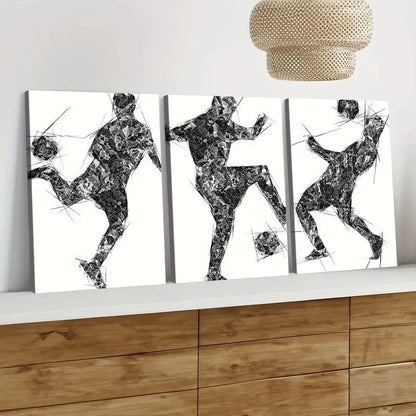 3pcs Football Black & White Men Black Lines Wall Art Set Canvas Framed 40x60cm - High Quality Print 100% Australian Made Wall Canvas Ready to Hang