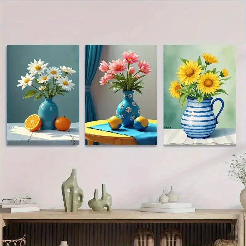 3pcs Beautiful Floral Vibrant Flowers & Fruits Wall Art Set Canvas Framed 40x60cm - High Quality Print 100% Australian Made Wall Canvas Ready to Hang