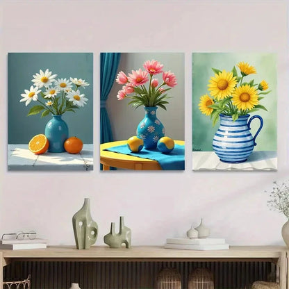 3pcs Beautiful Floral Vibrant Flowers & Fruits Wall Art Set Canvas Framed 40x60cm - High Quality Print 100% Australian Made Wall Canvas Ready to Hang