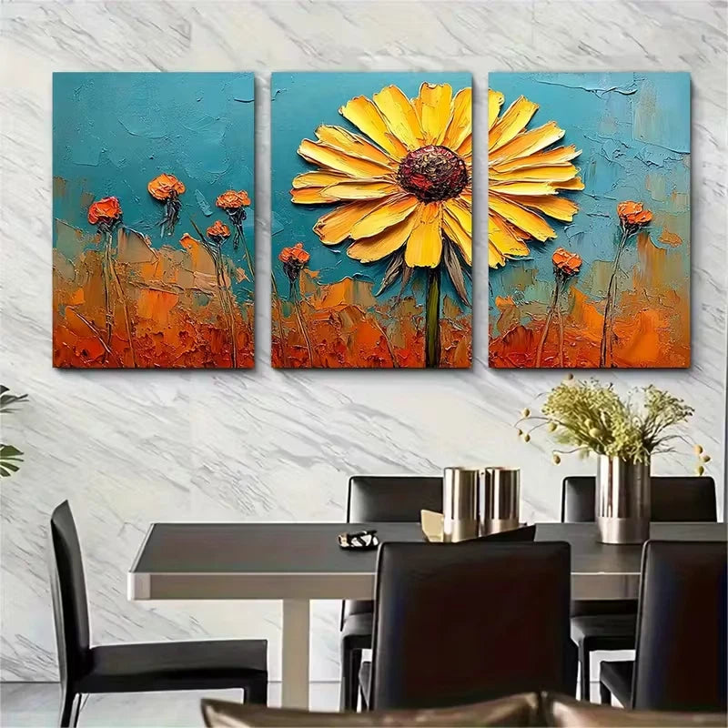 3pcs Dandelion Art Floral Impasto Metal Print Ready to Hang Art