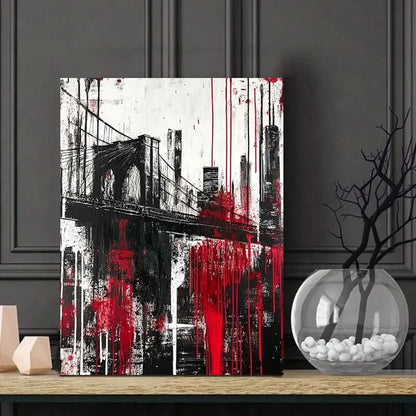 Abstract painting of the Brooklyn Bridge and New York 40x60cm Metal Print Ready to Hang
