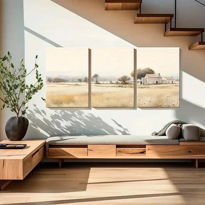 3pcs Rustic Farmhouse Landscape Golden Fields Metal Print Ready to Hang Art