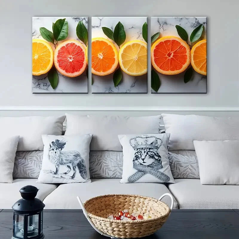 3pcs Orange Grapefruit and Lemon Slices Metal Print Ready to Hang Art