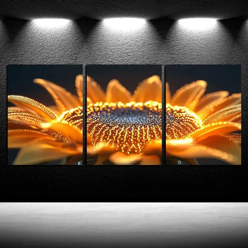 3pcs Vibrant Beautiful Sunflowers Illustration Metal Print Ready to Hang Art