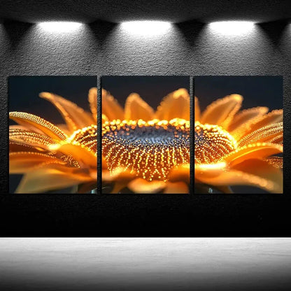 3pcs Vibrant Beautiful Sunflowers Illustration Metal Print Ready to Hang Art