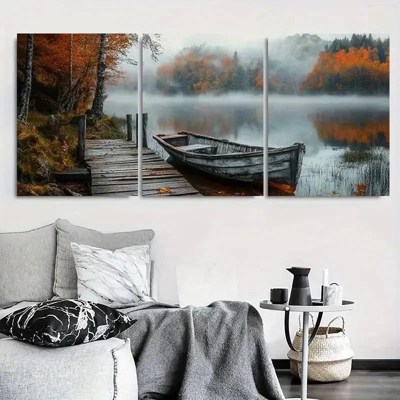 3pcs Misty Autumn Peaceful Water Reflection Metal Print Ready to Hang Art