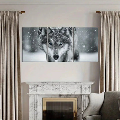 3pcs Winter Wolf Art Snowy Landscape Blue Eyes Metal Print Ready to Hang Art