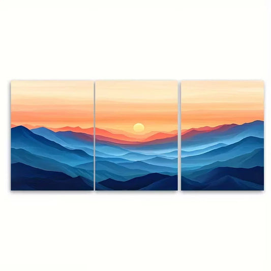 3pcs Peach Blue Brown Desert Sunset Metal Print Ready to Hang Art