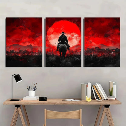 3pcs Japanese Cowboy Wild West Samurai Mashup Metal Print Ready to Hang Art