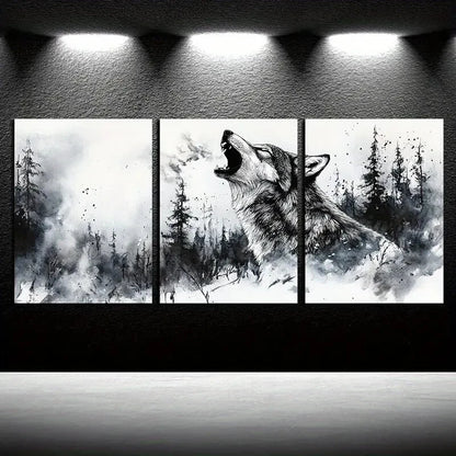 3pcs The Howling Wolves in the Forest Metal Print Ready to Hang Art