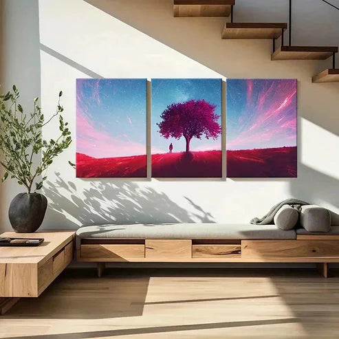 3pcs Purple Pink Trees Leaves Nature Wall Art Set Canvas Unframed - High Quality Print 100% Australian Made Wall Canvas