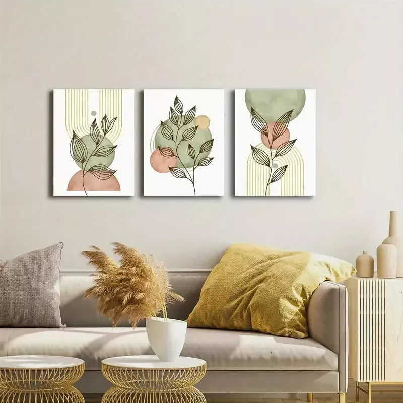 3pcs Boho Botanical Leaves Chic Canvas Framed 40x60cm - High Quality Print 100% Australian Made Wall Canvas Ready to Hang