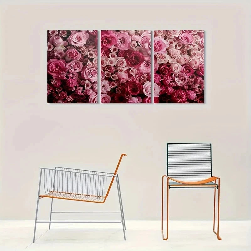 3pcs Abstract Flower Pink Rose Metal Print Ready to Hang Art