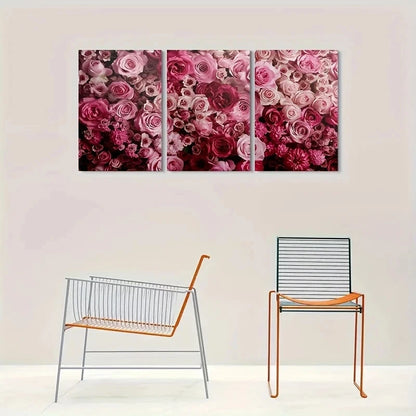 3pcs Abstract Flower Pink Rose Metal Print Ready to Hang Art