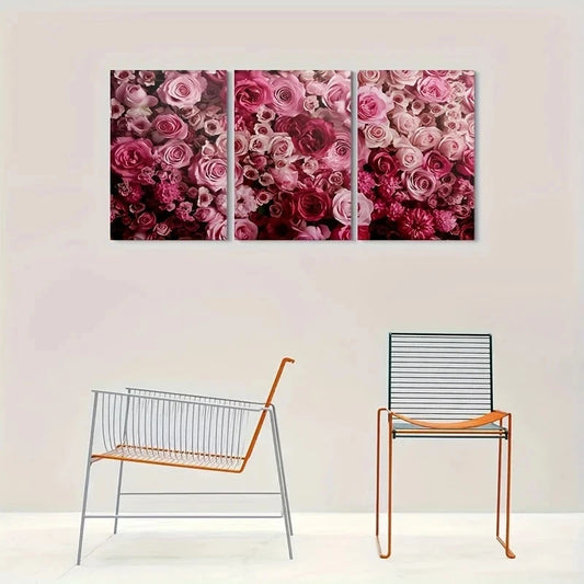 3pcs Abstract Flower Pink Rose Metal Print Ready to Hang Art