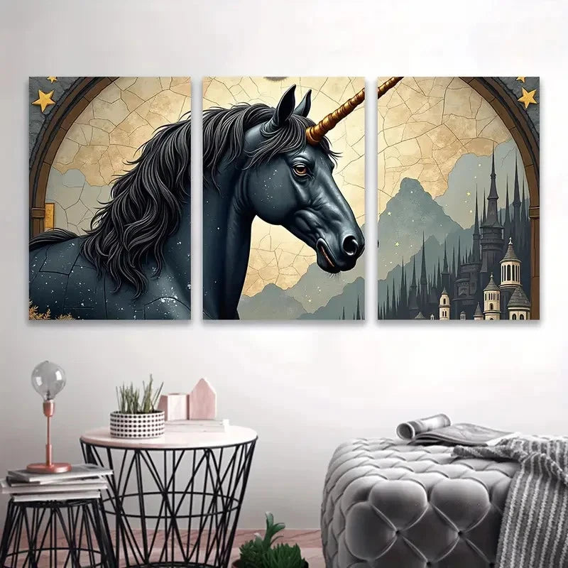 3pcs Paintings of Unicorn Metal Print Ready to Hang Art