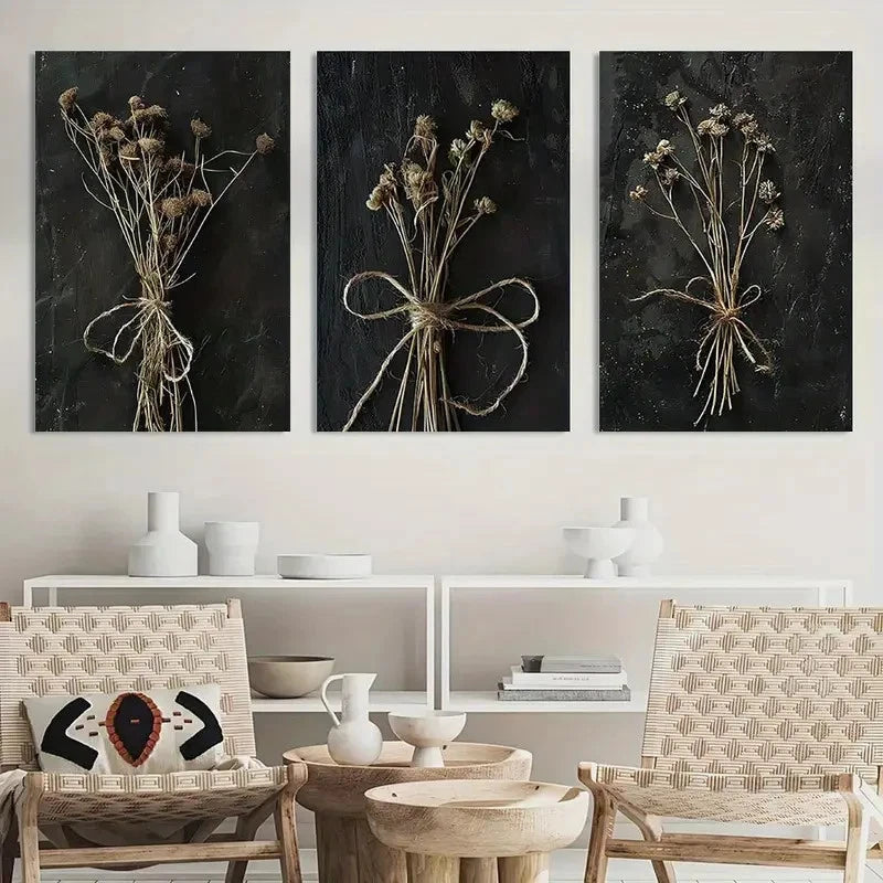 3pcs Painting Moody Vintage Black Floral Metal Print Ready to Hang Art