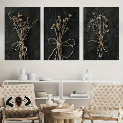 3pcs Painting Moody Vintage Black Floral Metal Print Ready to Hang Art