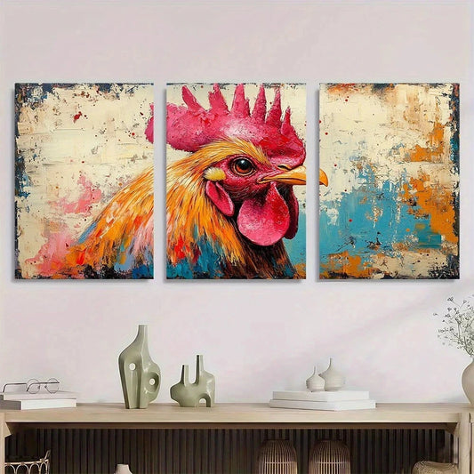 3pcs Paint Trendy Rooster Character Metal Print Ready to Hang Art