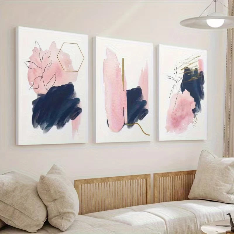 3pcs Abstract Pink & Blue Modern Bohemian Wall Art Set Canvas Framed 40x60cm - High Quality Print 100% Australian Made Wall Canvas Ready to Hang